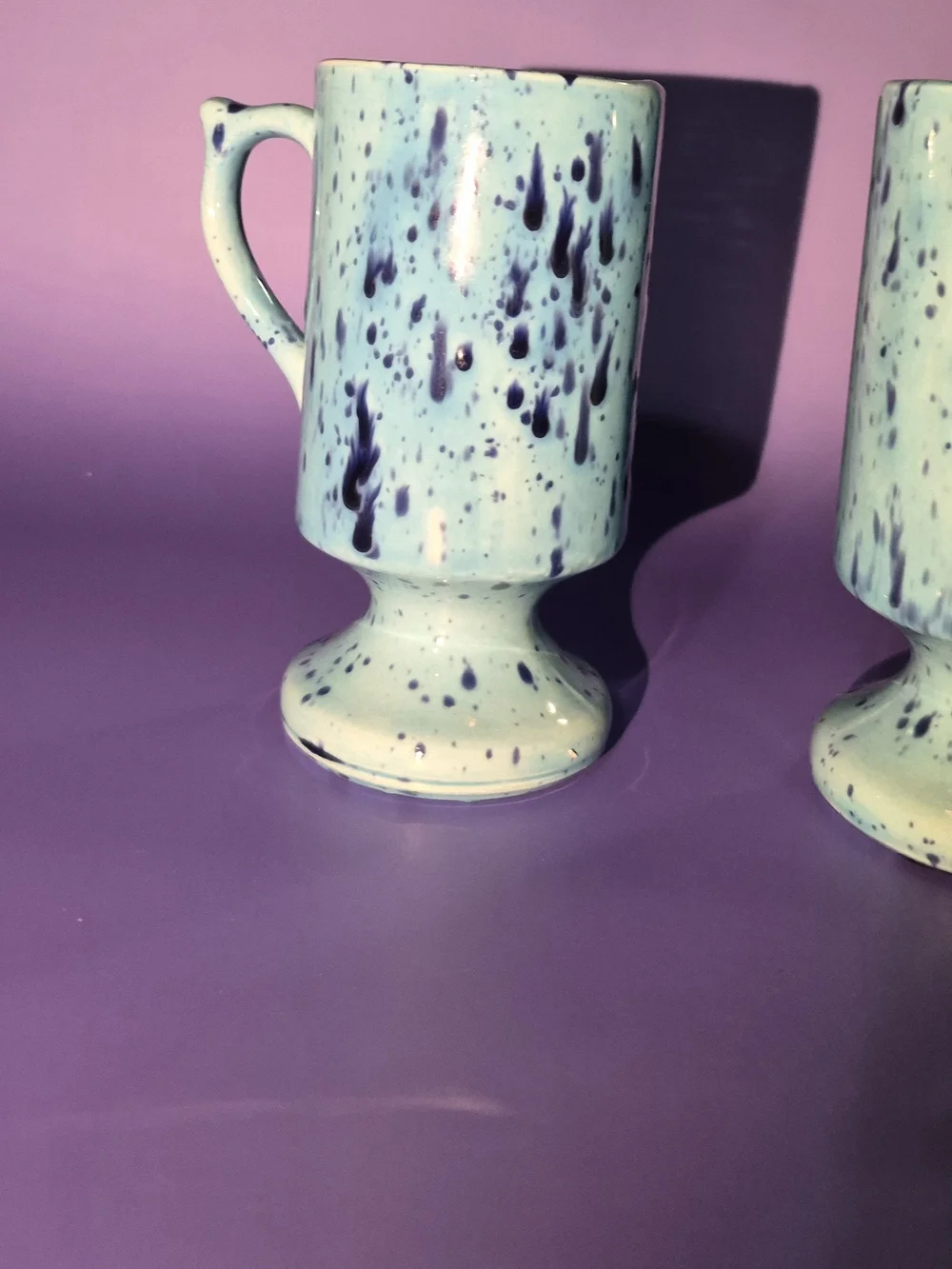Speckled Ceramic Mugs in Aqua with Coral Interior